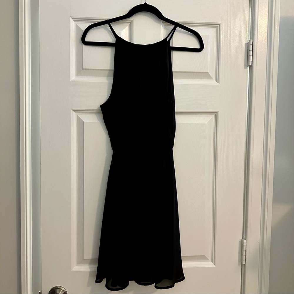 NWOT Lush Blouson Chiffon Skater Keyhole Back Dress - Black
